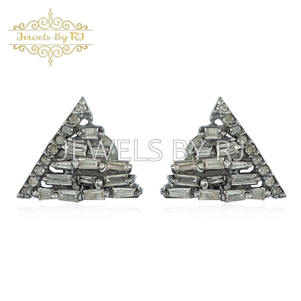 Pave Diamant & Baguette Ohrstecker, 925 Silber 13x11mm Ohrstecker von JewelsbyRJ