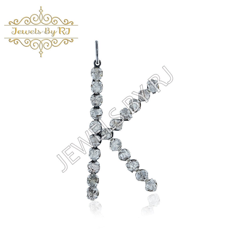 Polki Diamant K Initial Anhänger, 925 Silber Oxidiert Anhänger von JewelsbyRJ