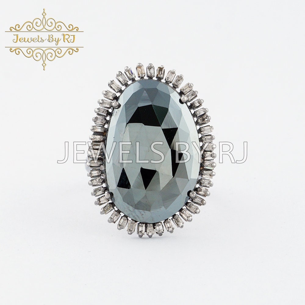 Schwarzer Spinal & Diamant Baguette Silber Ring, 925 Edelstein Oxidiertes von JewelsbyRJ