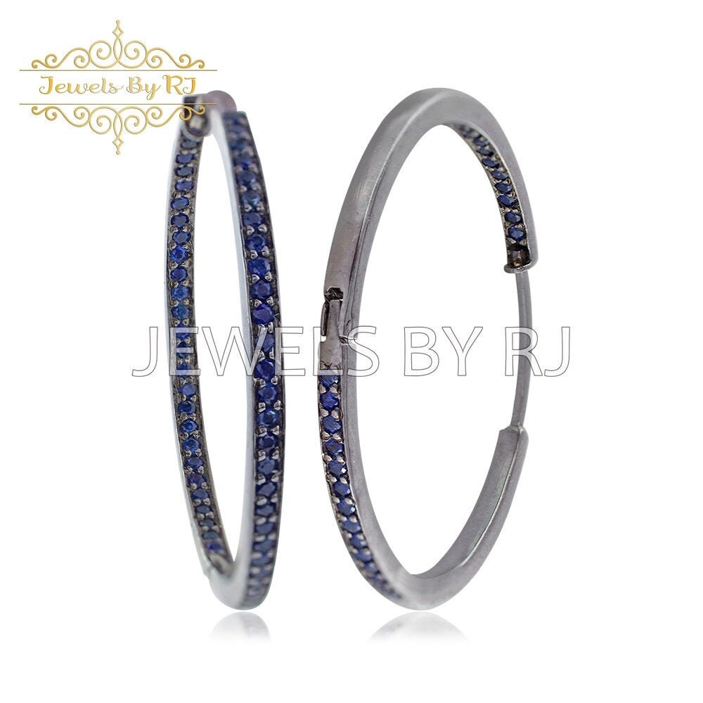 Silberne Creolen, Saphir Edelstein Ohrringe, 30mm 925 Silber Blauer Creolen von JewelsbyRJ