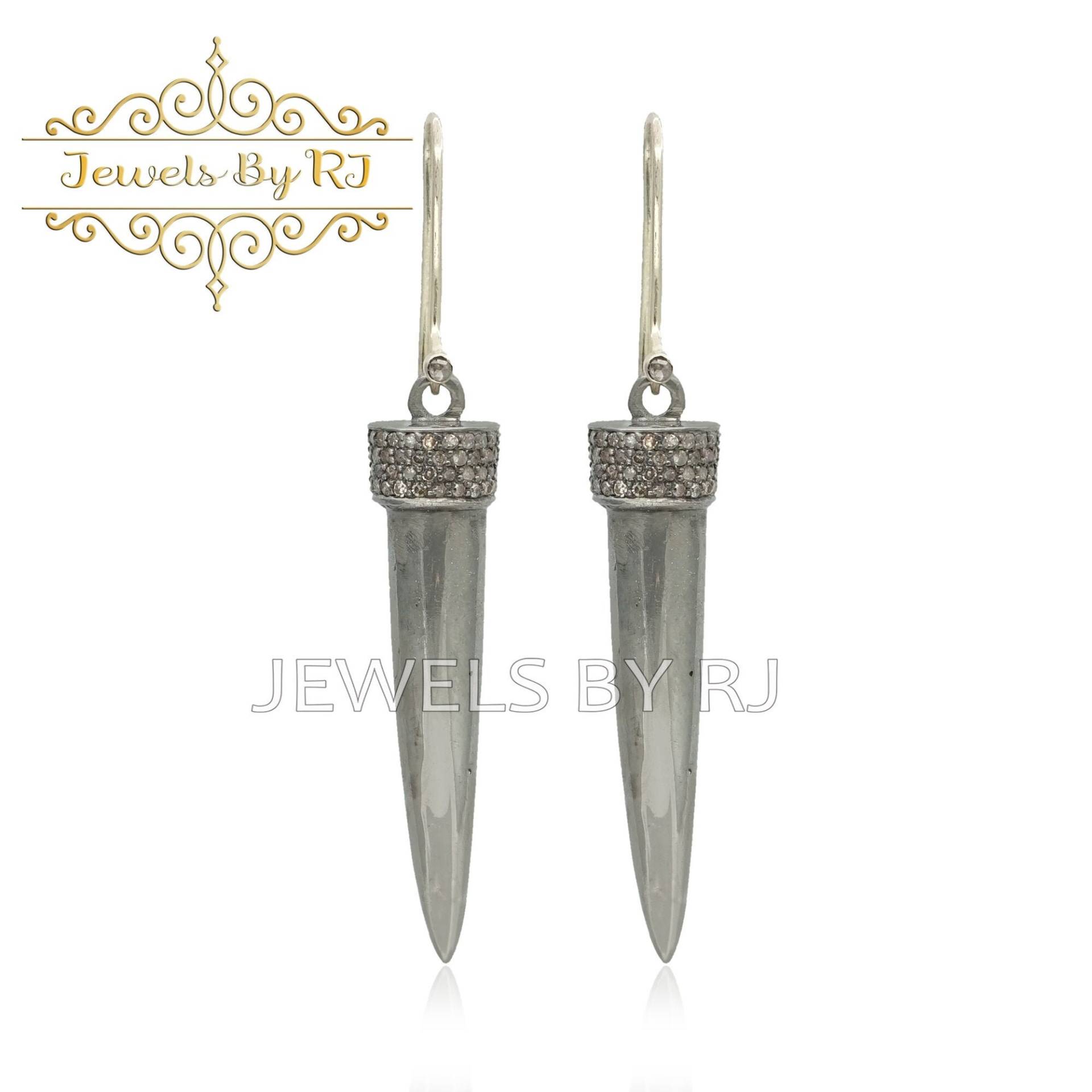 Silber Oxidierte Horn Ohrringe, Pave Diamant 925 Schmuck von JewelsbyRJ