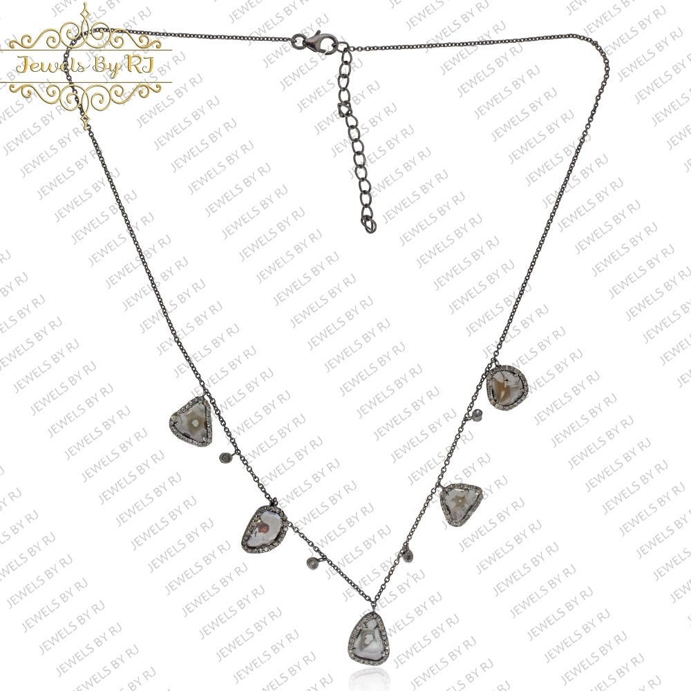 Silber Polki Diamant Halskette, Pave Braune Schmuck, Lariat Y Halsketten, 18" Halskette von JewelsbyRJ