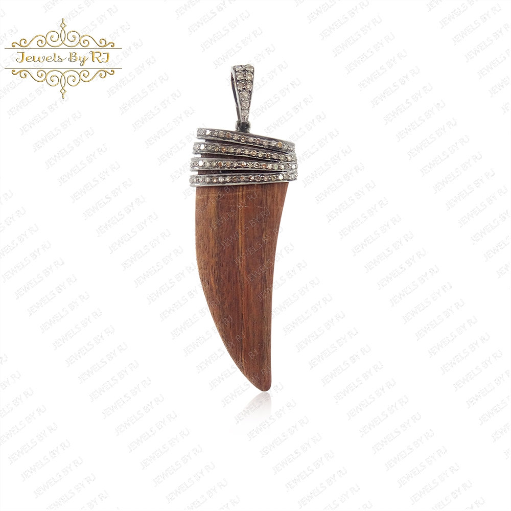 Teak Holz Mit Diamant Designer Silber Horn Anhänger, Schmuck, Schmuck von JewelsbyRJ