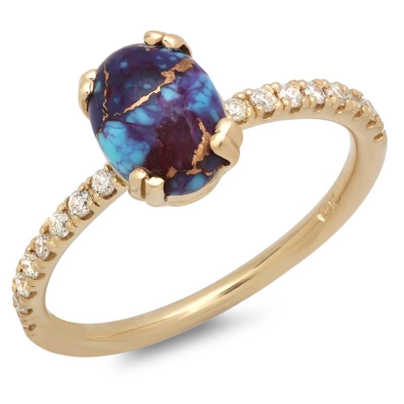 Einzigartiger Gelbgoldring Mit Blauem Kupfer-Türkis in Der Mitte von Jewelsdot