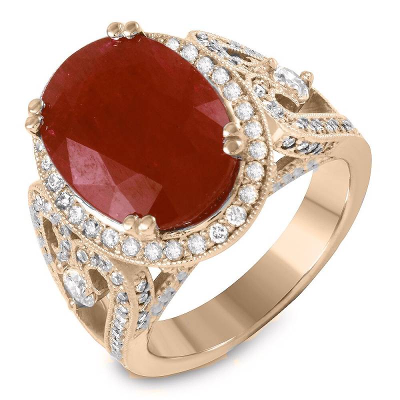 Oval Rubin Mittelstein Diamant Ring von Jewelsdot