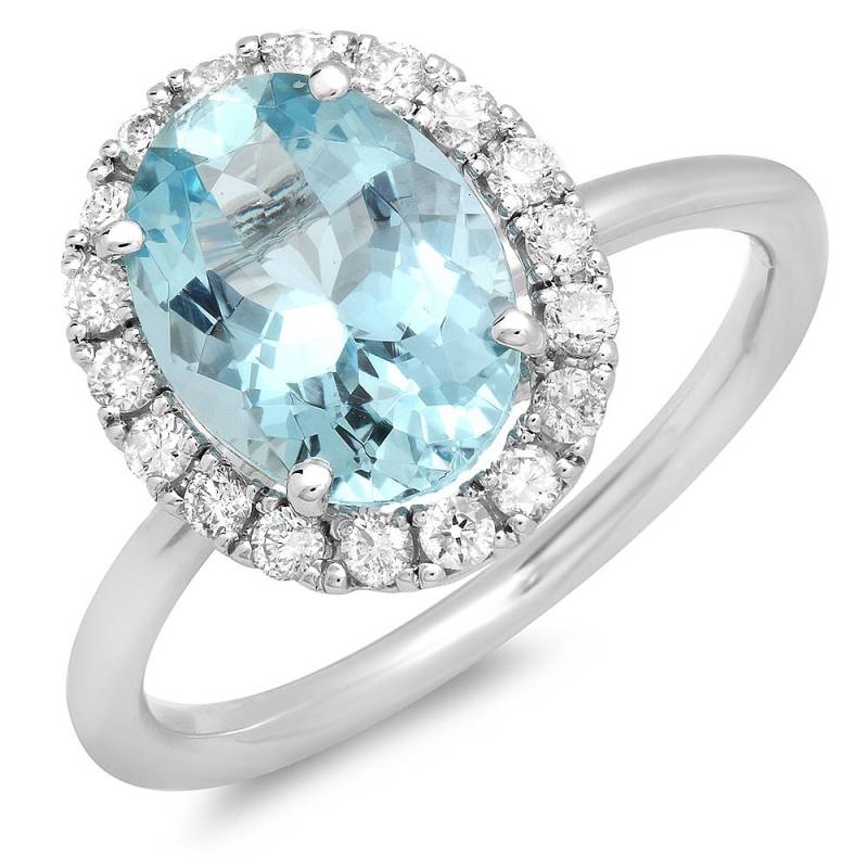 Solid Weißgold Diamant Ring Mit Aquamarin Mittelstein von Jewelsdot