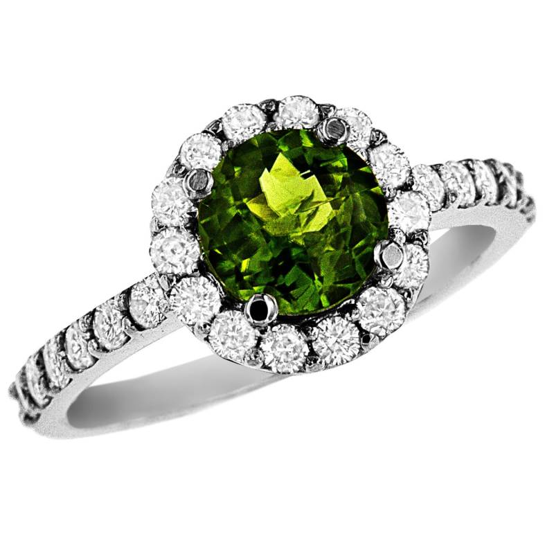 Solider Weißgoldring Mit Diamanten Und Smaragd Mittestein von Jewelsdot