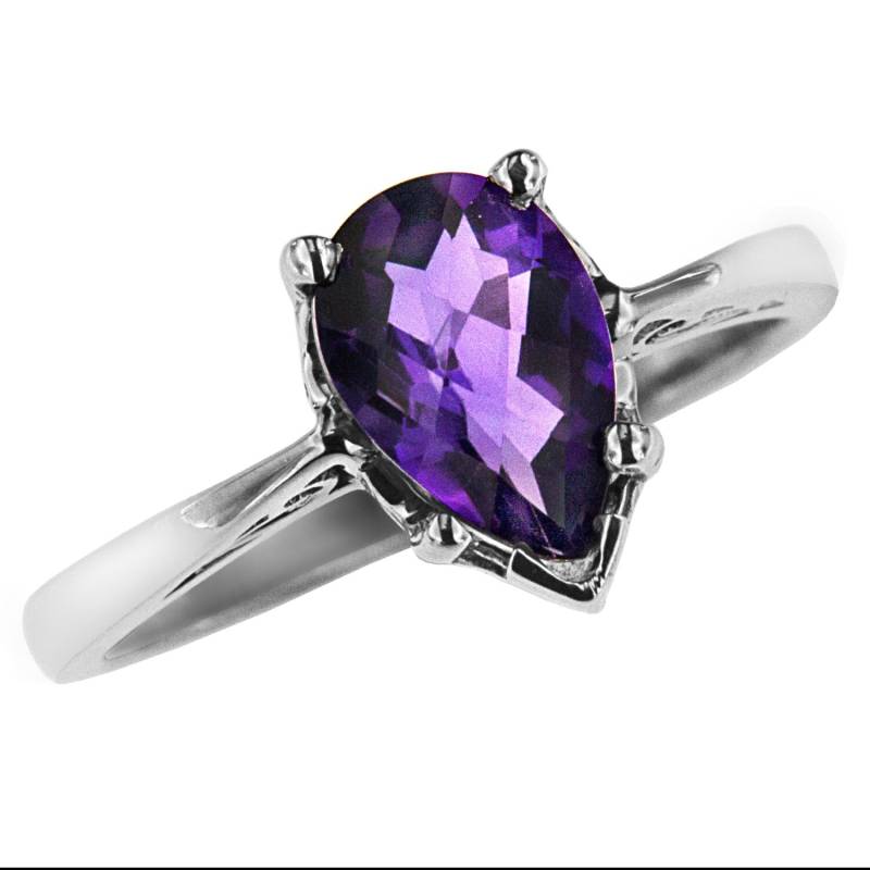 Weißer Massivgoldring Mit Amethyst Center Stone von Jewelsdot