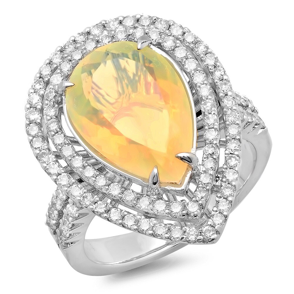 Weißgoldring Mit Gelbopal Edelstein von Jewelsdot