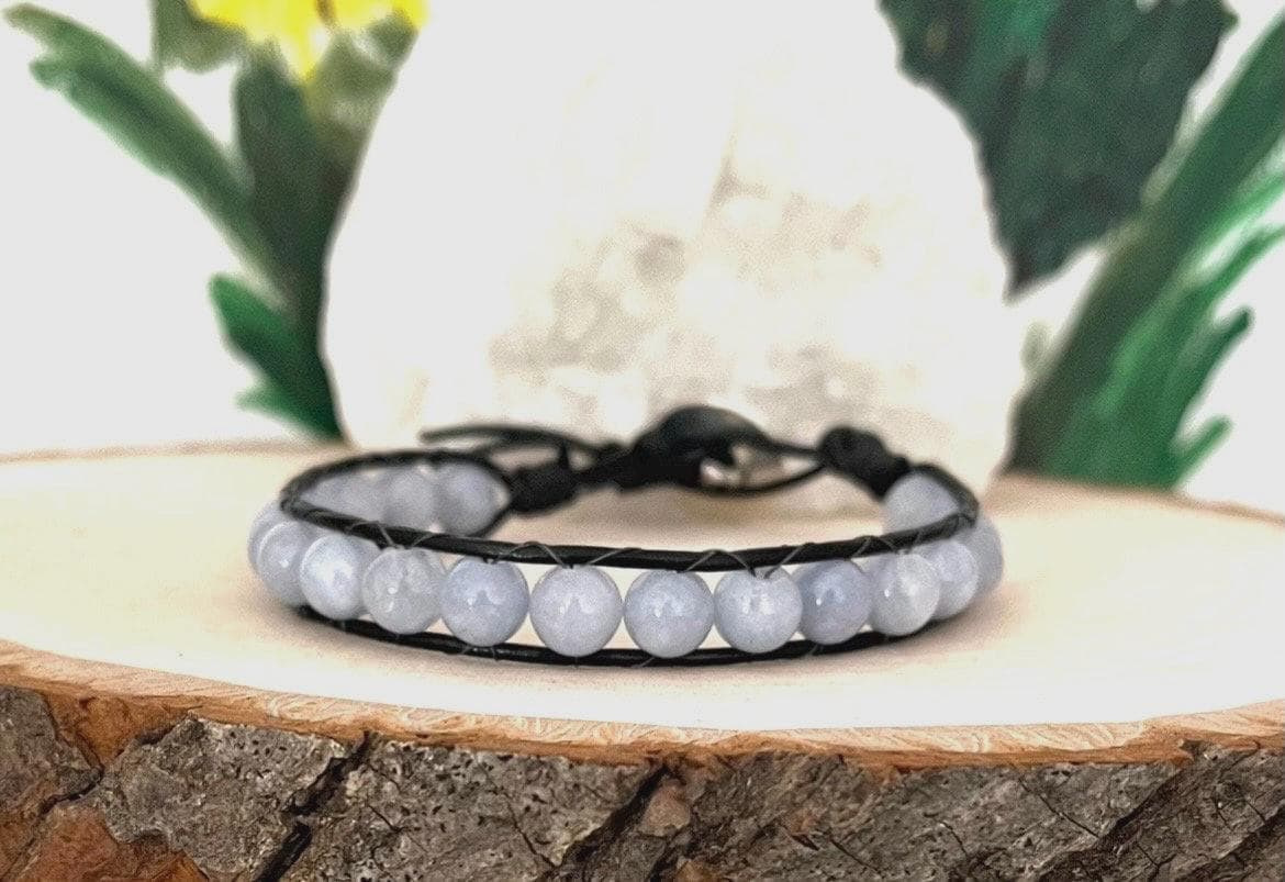 Hellblau & Schwarz Leder Edelstein Armband Perlen Sonne Schmuck Grau Hellblau Damen Geschenk, Das Zurück Gibt von Jewelsforhope