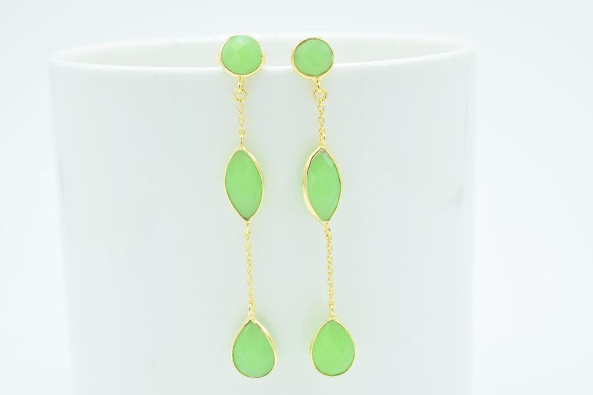 Chalcedon Theader Ohrring, Tropfen Ohrring, Mutter Geschenk, Grüne Edelstein Ohrring, Lange Baumeln Ohrring, Brautjungfer Geschenk, Zierliche von Jewelsmilano