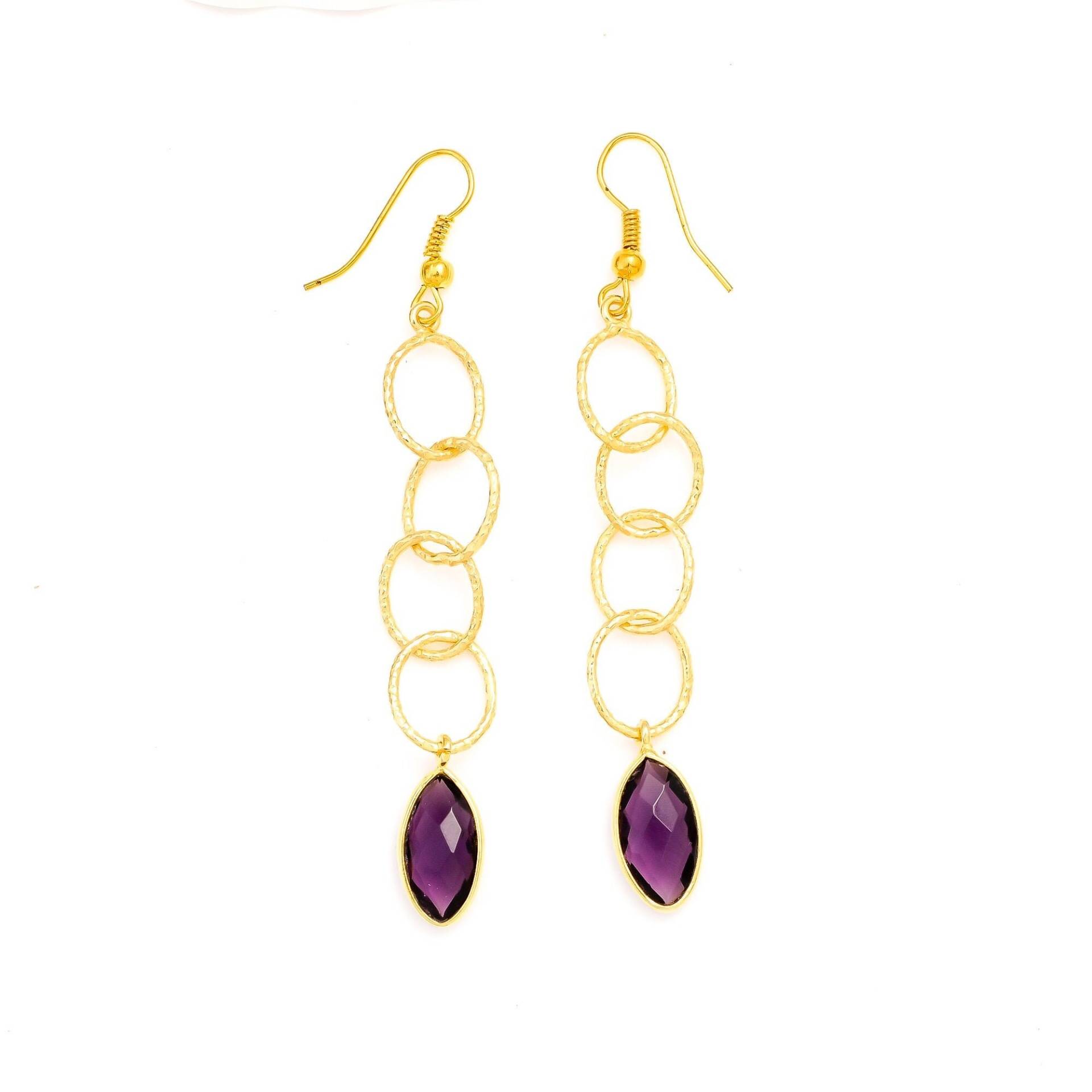 Gold Amethyst Ohrring, Amethyst Baumeln Ohrring, Goldohrring, Lila Edelstein Ohrring, Leichte Ohrring, Lange Ohrring, Thru Ohrring, Einzigartige von Jewelsmilano