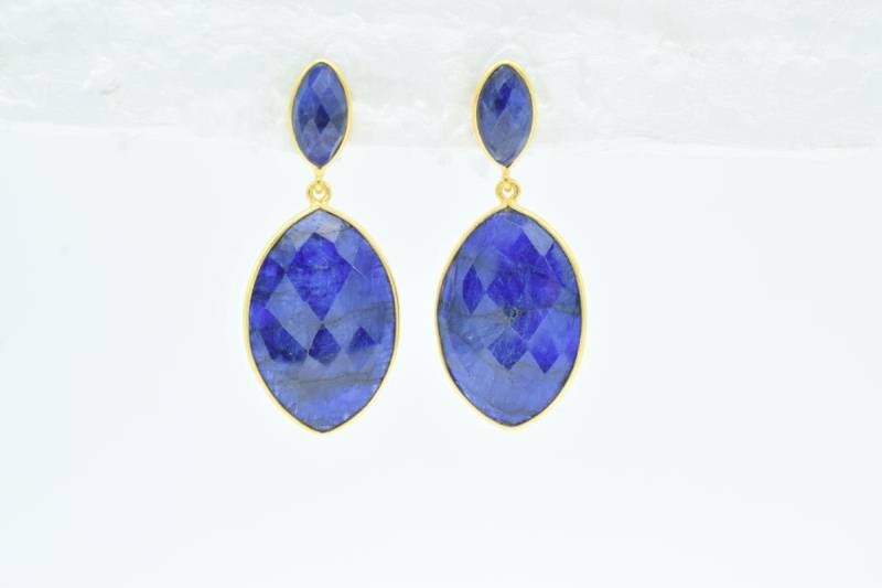 Gold Blau Saphir Vergoldet Ohrring, Baumeln Ohrring, Edelstein Ohrring, Dual Stein Ohrring, Vermeil Ohrring, Edelstein von Jewelsmilano