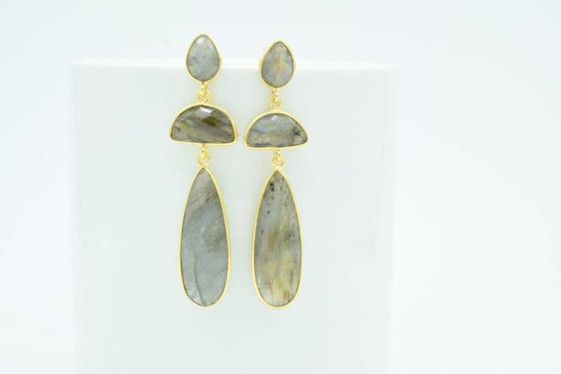 Gold Labradorit Tropfen Ohrring, Brautjungfer Graue Stein Sommer Ohrringe von Jewelsmilano