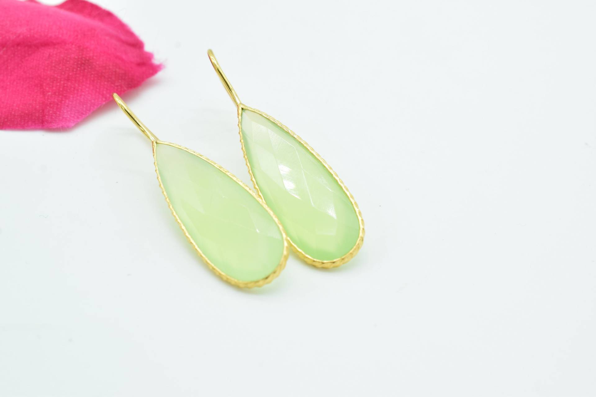 Gold Prehnit Lange Tropfen Baumeln Ohrring, Natürliche Handgemachte Ohrring, Edelstein Hellgrün Brautjungfer Geschenk von Jewelsmilano