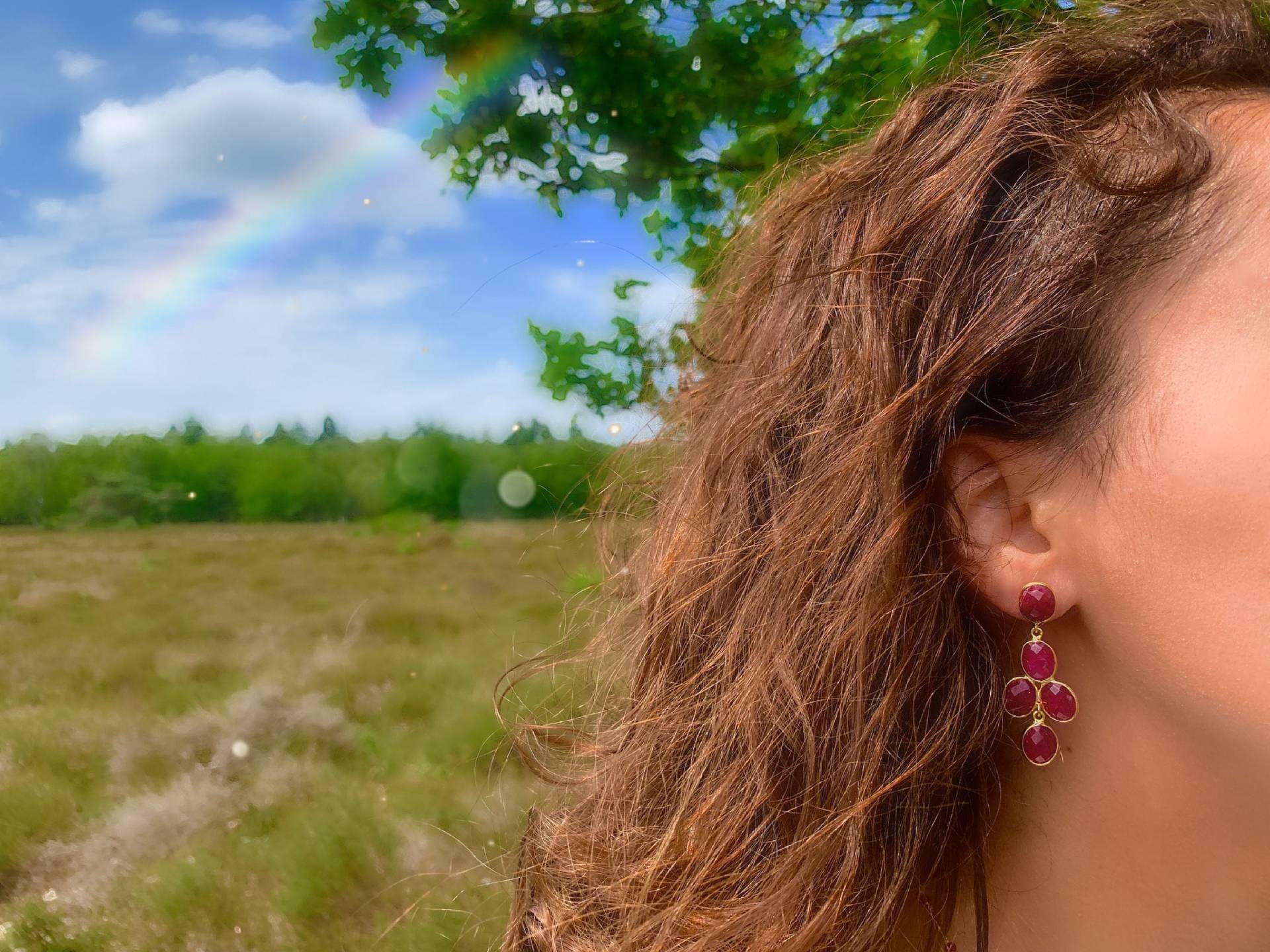 Lange Rubin Gold Ohrring, Rubin Schmuck, Rubin Ohrhänger, Echte Ohrring, Rote Farbe Ohrring, Edelstein Ohrstecker, Dangling von Jewelsmilano