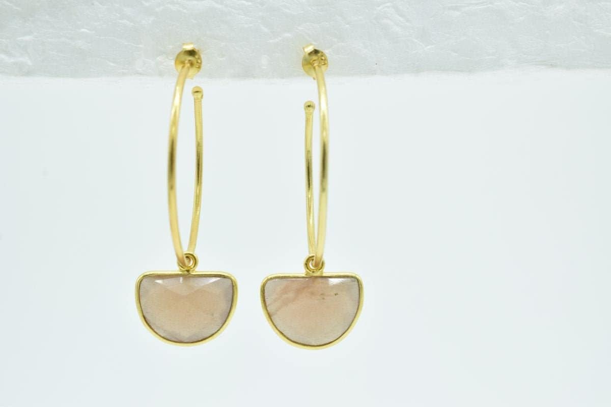 Mondstein Ohrringe, Hippie Schmuck, Charm Hoop, Gold Hoop Ohrring, Vergoldeter Ohrring, Braut Ohrring, Boho Ohrring, Cricle Ohrring, Hochzeit von Jewelsmilano