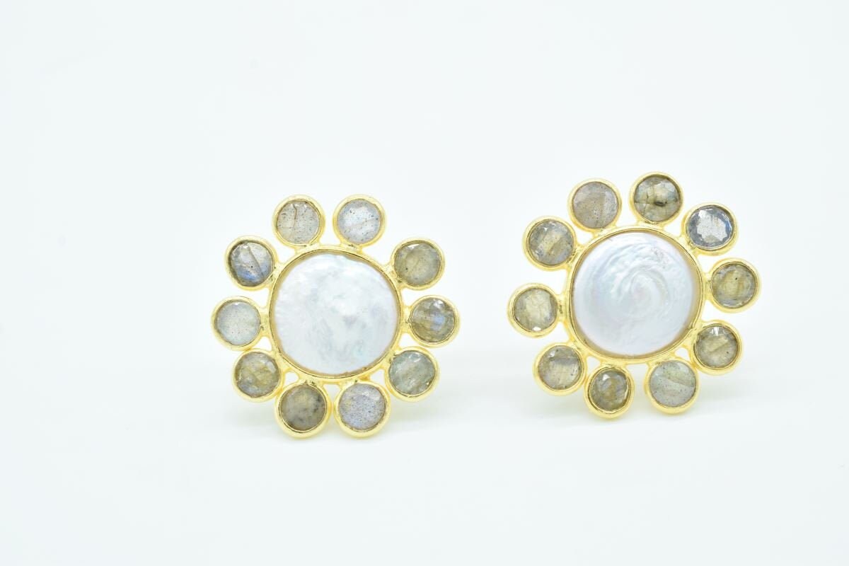 Multi Stein Ohrstecker, Labradorit Ohrstecker, Edelstein Ohrstecker von Jewelsmilano