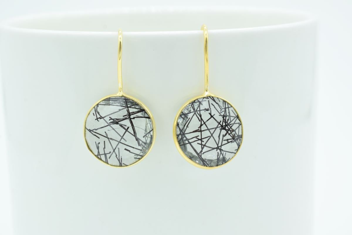 Schwarz Rutil Ohrringe, Rutilquarz Ohrring, Statement Ohrschmuck, Rutilquarz Ohrringe, Tränenohrring, Zierliche Ohrringe, Geschenk von Jewelsmilano