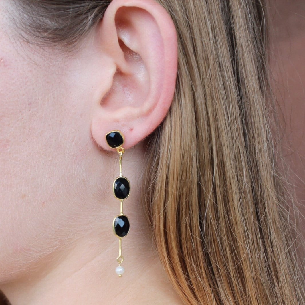 Schwarzer Onyx Raktangle Ohrring, Ohrhänger, Schwarzer Ohrhänger, Edelstein Ohrring, Perlenohrring, Perlenohrring, Perlenohrring, Perlenohrring von Jewelsmilano