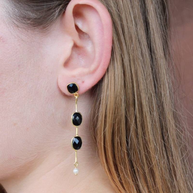 Schwarzer Onyx Raktangle Ohrring, Ohrhänger, Schwarzer Ohrhänger, Edelstein Ohrring, Perlenohrring, Perlenohrring, Perlenohrring, Perlenohrring von Jewelsmilano