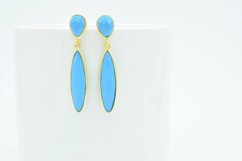 Türkis Ohrring, Himmel Farbe Baumeln Birne Form Vergoldung Dezember Geburtsstein Ohrstecker von Jewelsmilano