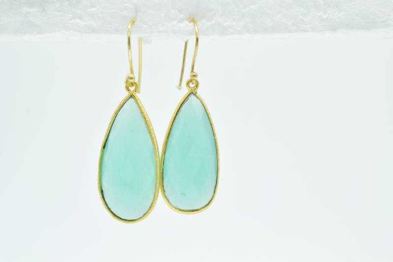 Vergoldeter Ohrring, Aqua Chacledony Ohrring, Dangle Ohrringe, Edelstein Ohrring, Edelstein Ohrring, Weihnachtsgeschenk, Edelstein Ohrring von Jewelsmilano