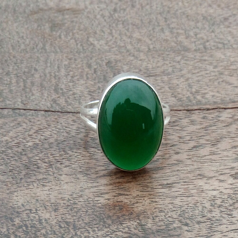 Grüner Onyx Sterling Silber Ring Handgemachter Ovaler Edelstein von Jewelsofartstudio