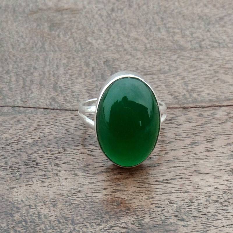 Grüner Onyx Sterling Silber Ring Handgemachter Ovaler Edelstein von Jewelsofartstudio