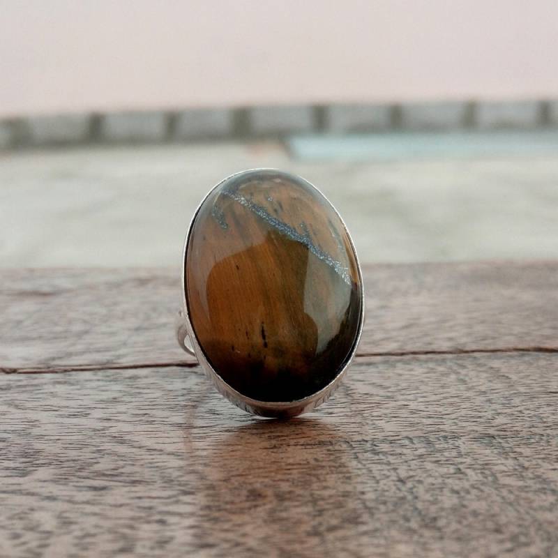 Handgemachter Gelber Tigerauge Sterling Silber Ring von Jewelsofartstudio