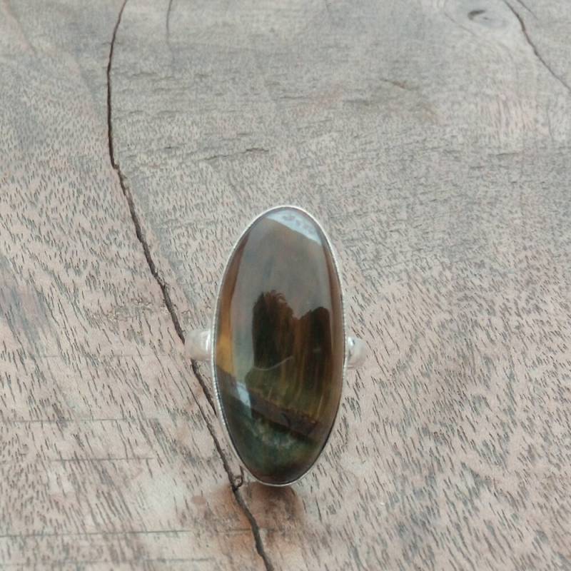 Handwerklich Gefertigter Tigerauge Ring Ovaler Sterling Silber Beda Ring von Jewelsofartstudio