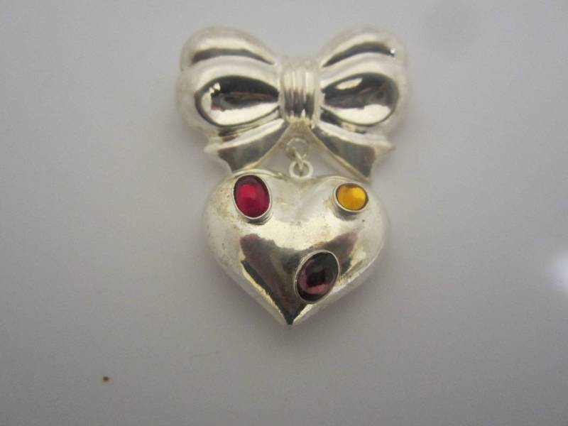 Vintage Große Sterling Silber Geschwollene Herz Brosche-Cabochons - Kostenloser Versand | Us von JewelsoftheCastle
