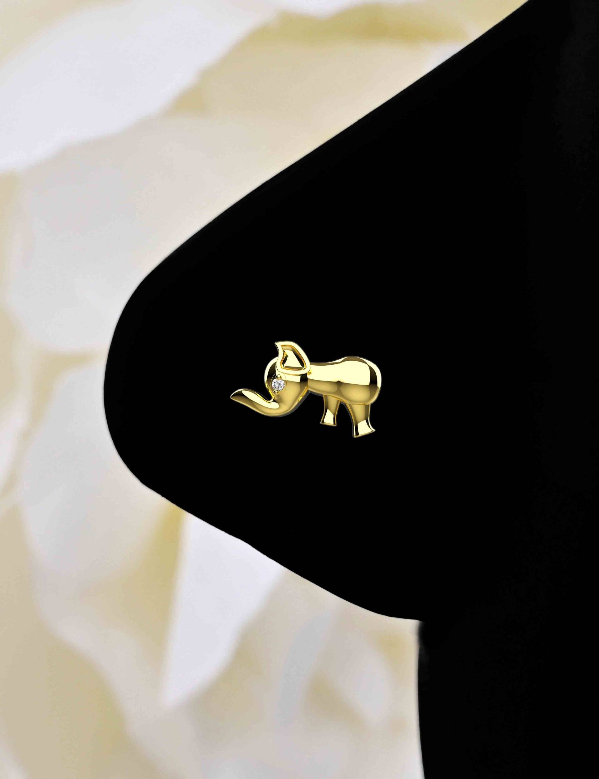 18G L-Form Baby Elefant Nasenring 9K Gold Plated Good Luck Nose Stud von Jewelsstore18