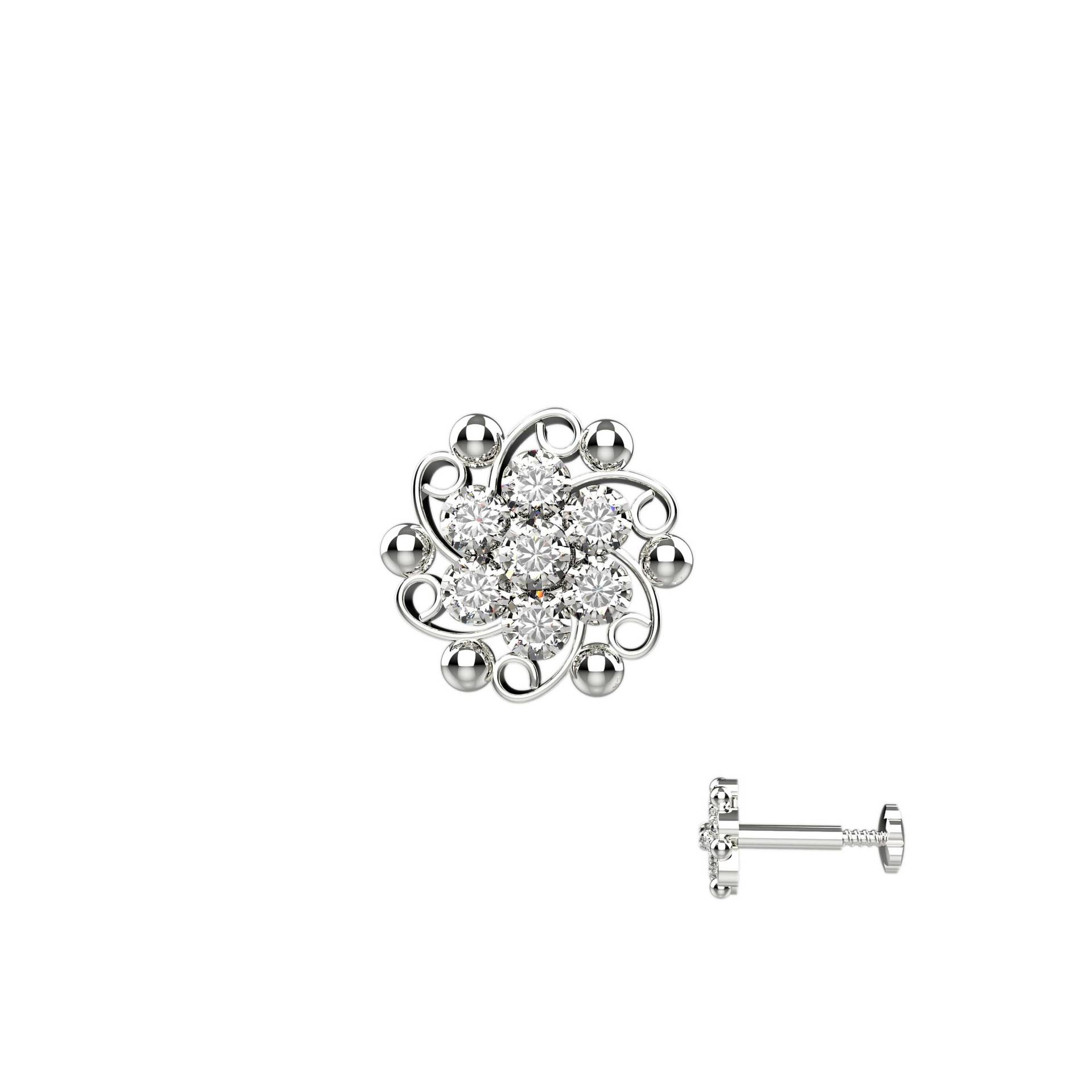 5mm Cubic Zirkonia Halo Herz Nasenstecker 14K Weißgold Über 1mm Klare Edelsteine Liebe von Jewelsstore18