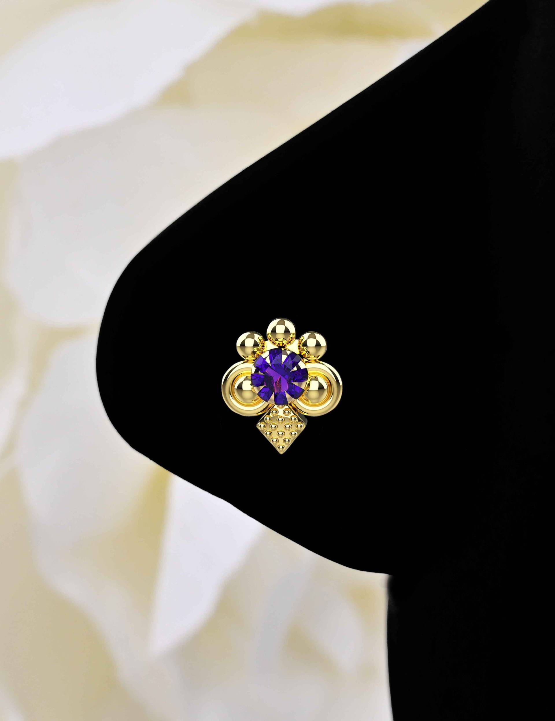 Amethyst 14K Gold Plated Krone Nasenstecker in Winzigen Nase Piercing Schmuck von Jewelsstore18