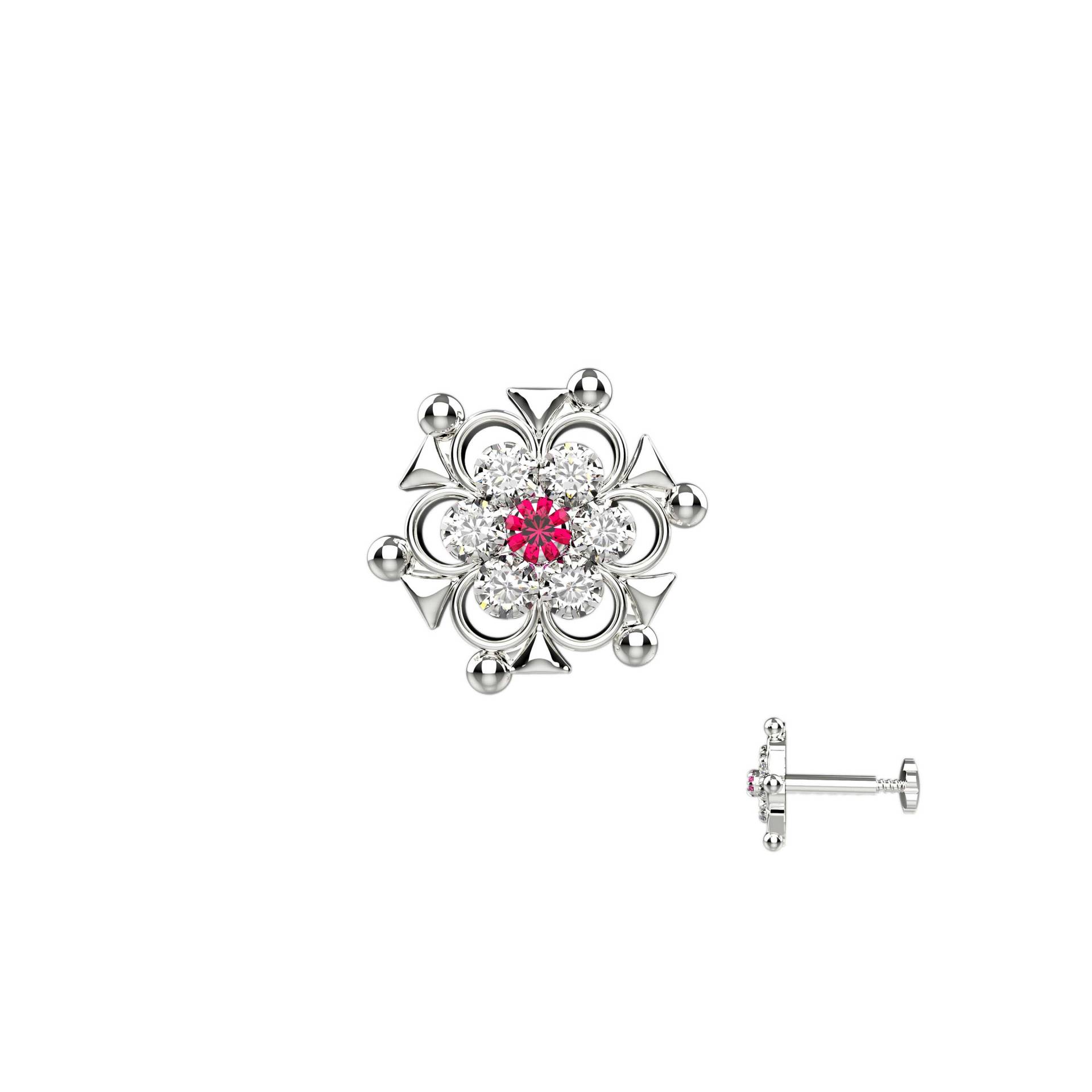 Geblümter Nasenstecker Rubin Edelsteine Mit Diamant Nasenring 925 Sterling Silber Nasenschmuck von Jewelsstore18