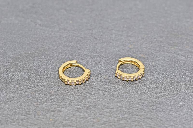 Ohrringe, Cem-21G, 2 Stück, 16K Glänzend Vergoldete Messing, Cubic Zirconia, 12 Mm, Nickel Frei von JeweltechDesigns