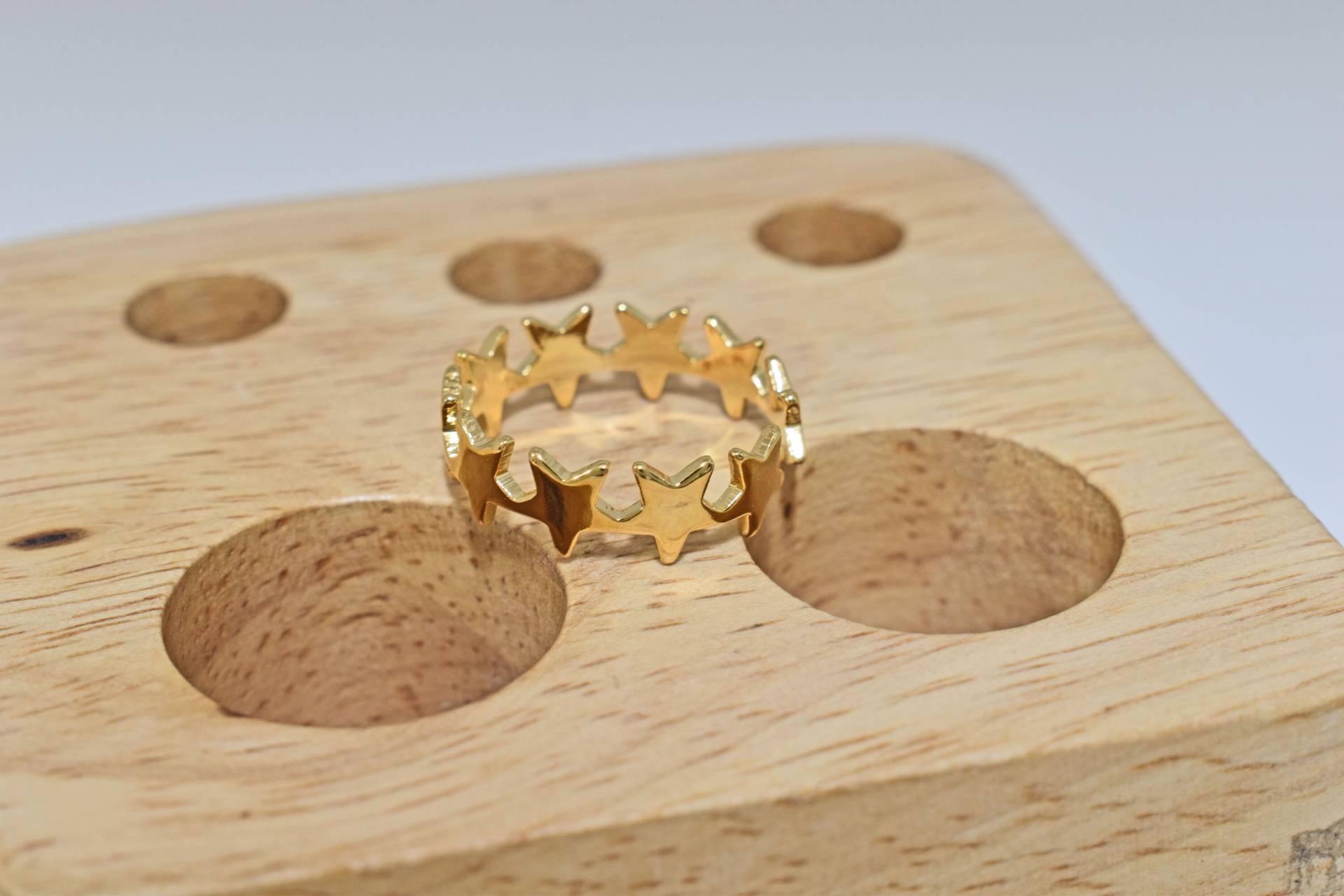 Sternring, Rg-05G, 1 Stück, 16K Glänzend Vergoldetes Messing, 6mm Breit, Innen 17mm, Verstellbarer Ring, Verbesserte Vergoldung von JeweltechDesigns