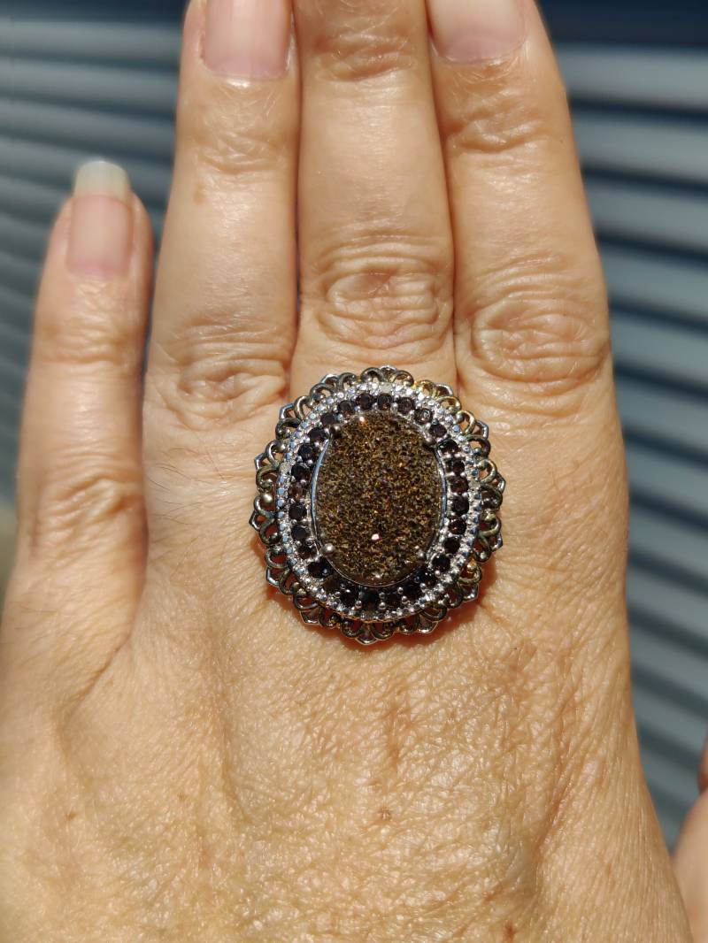 Bronze Drusy Quarz Ring Mit Rauchquarz & Diamanten 8, 64 Cts Gesamt von JewelyBySuzette
