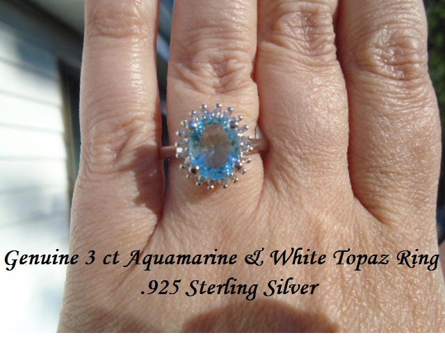 Echte 3 Ct Aquamarin & Weiß Topas Ring von JewelyBySuzette
