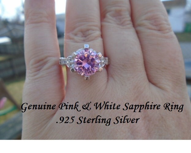 Echte 3 Ct Rosa & Weiß Saphir Ring Größe 9 von JewelyBySuzette