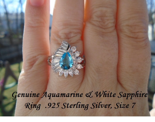 Echte Aquamarin Oder Blau & Weiß Saphir Ring von JewelyBySuzette