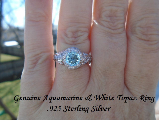 Echte Aquamarin & Weiß Topas Ring Größe 7 Oder 8 von JewelyBySuzette