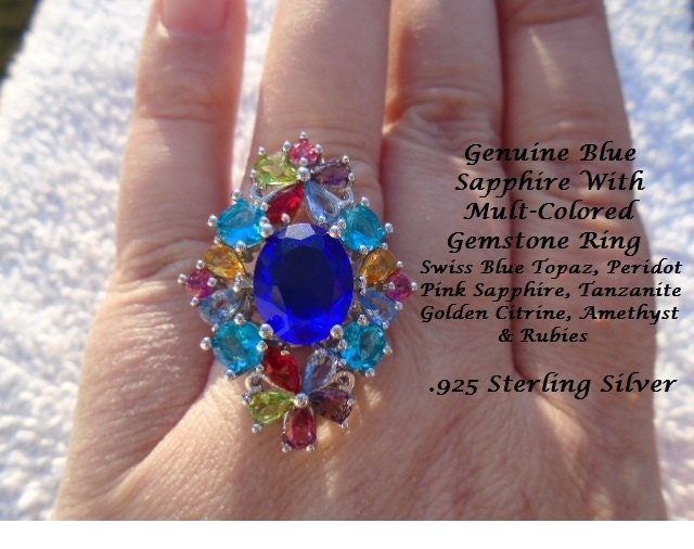 Echte Rote Topas Oder Blau Saphir & Mehrfarbige Edelstein Ring von JewelyBySuzette