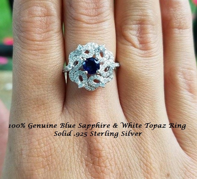 Echter Blauer Saphir & Weißtopas Ring von JewelyBySuzette