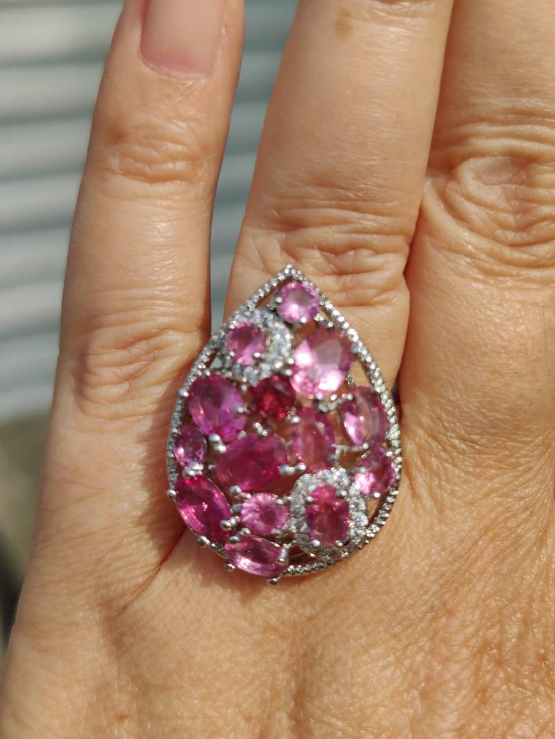 Echter Rosa Turmalin Oder Peridot & Weißer Topas Ring von JewelyBySuzette