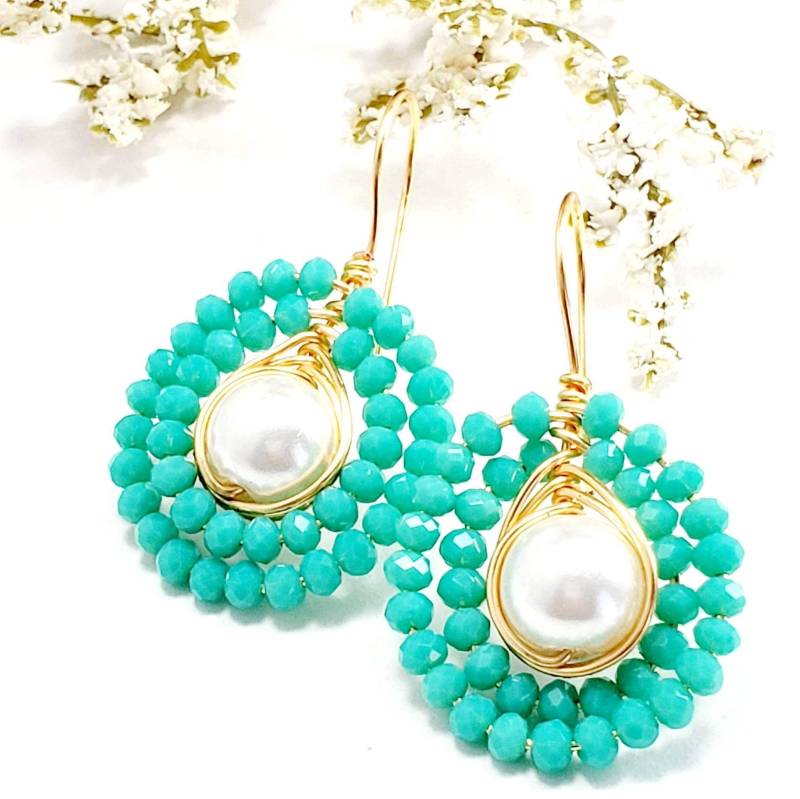 Mintgrüne Große Perlenohrringe, Zierliche Perlenohrringe Hochzeit Brautjungfer, Geschenk Für Trauzeugin, Hochzeitsperlenohrringe von JewerlyLizzFranco