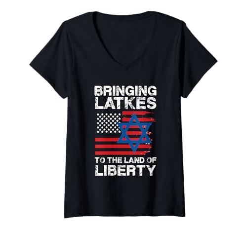 Damen Bringing Latkes to The Land T-Shirt mit V-Ausschnitt Damen Bringing Latkes to The Land T-Shirt mit V-Ausschnitt von Jewish American Cultural Pride Celebration