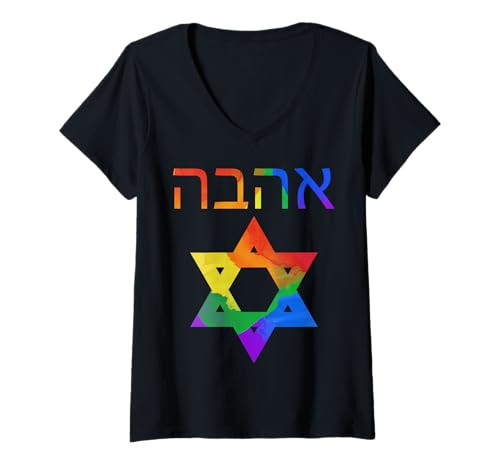 Damen Jüdischer Gay Pride Regenbogen LGBT Hebräisch Passover jüdisch T-Shirt mit V-Ausschnitt Damen Jüdischer Gay Pride Regenbogen LGBT Hebräisch Passover jüdisch T-Shirt mit V-Ausschnitt von Jewish Gay Pride Rainbow LGTBQ Chanukah Jew