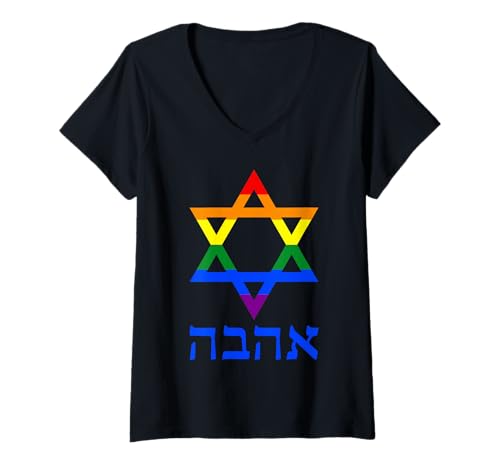 Damen Jüdischer Gay Pride Regenbogen LGBT Hebräisch Passover jüdisch T-Shirt mit V-Ausschnitt Damen Jüdischer Gay Pride Regenbogen LGBT Hebräisch Passover jüdisch T-Shirt mit V-Ausschnitt von Jewish Gay Pride Rainbow LGTBQ Chanukah Jew